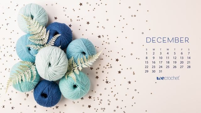 December 2019 calendar featuring blue yarn and confetti