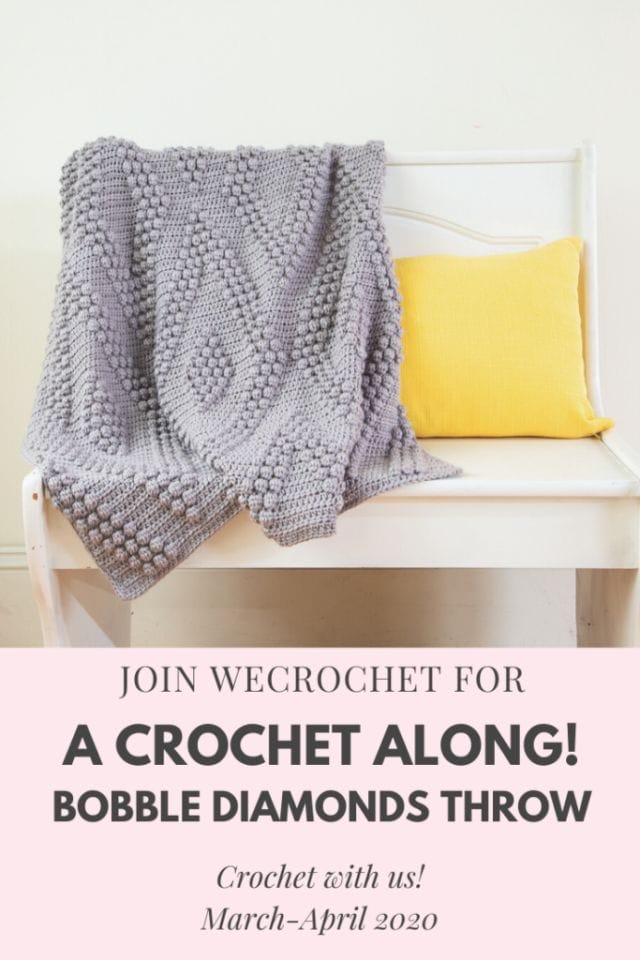 Join WeCrochet for a Crochet Along. Photo: Bobble Diamonds Throw. Crochet with us, March through April 2020.
