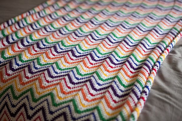 A chevron rainbow blanket