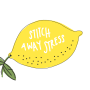 an illustration of a lemon that says "stitch away stress"