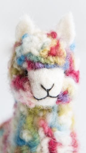 A white background features an adorable multicolored wooly alpaca toy face looking at you along with a June 2020 calendar