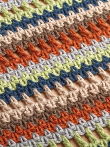 Closeup of crochet stitches in multiple colors