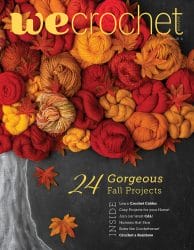 WeCrochet Magazine Issue 4 cover: featuring an autumn tree made of orange and red yarn on a chalkboard background