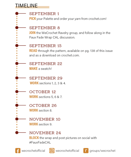 A photo of the WeCrochet CAL Timeline - same as text below