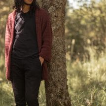 Regan wearing a handmade sweater