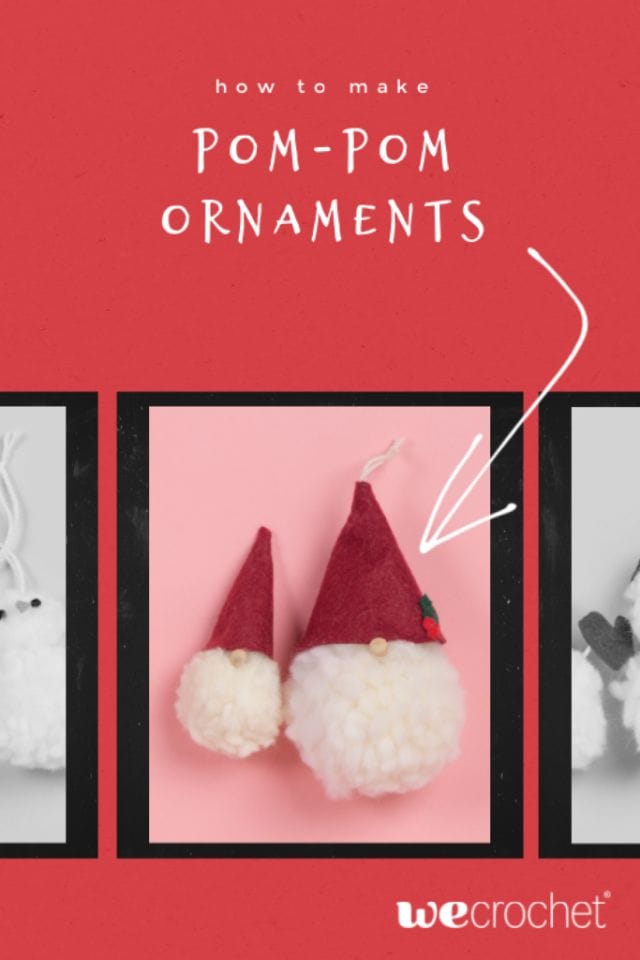 How to make Pom-Pom Ornaments: Two gnome pom-pom ornaments.