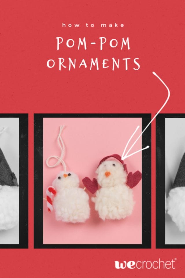 How to make pom-pom ornaments: a snowman and a gnome pom-pom ornament.