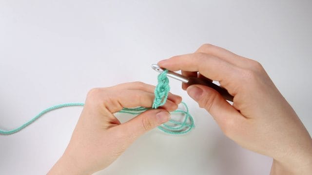 Crochet chain using all 3 strands.