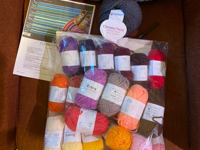 Heather's Clean Sweep Rug yarn: Brava Mini pack and a ball of Chroma Twist Worsted in Wednesday